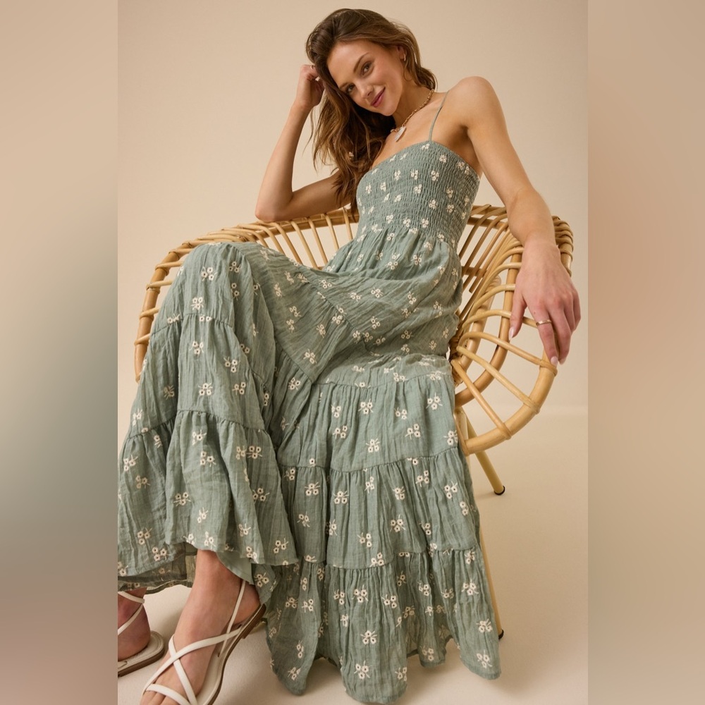 Altar'd State Baylor Sage Green embroidered maxi Dress